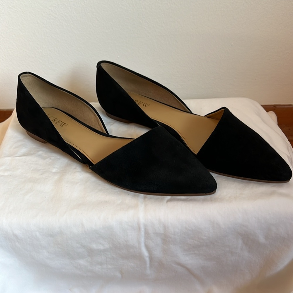 Black Suede Leather D’Orsay Women’s Size 8 Flats by J. Crew with Pointed Toe